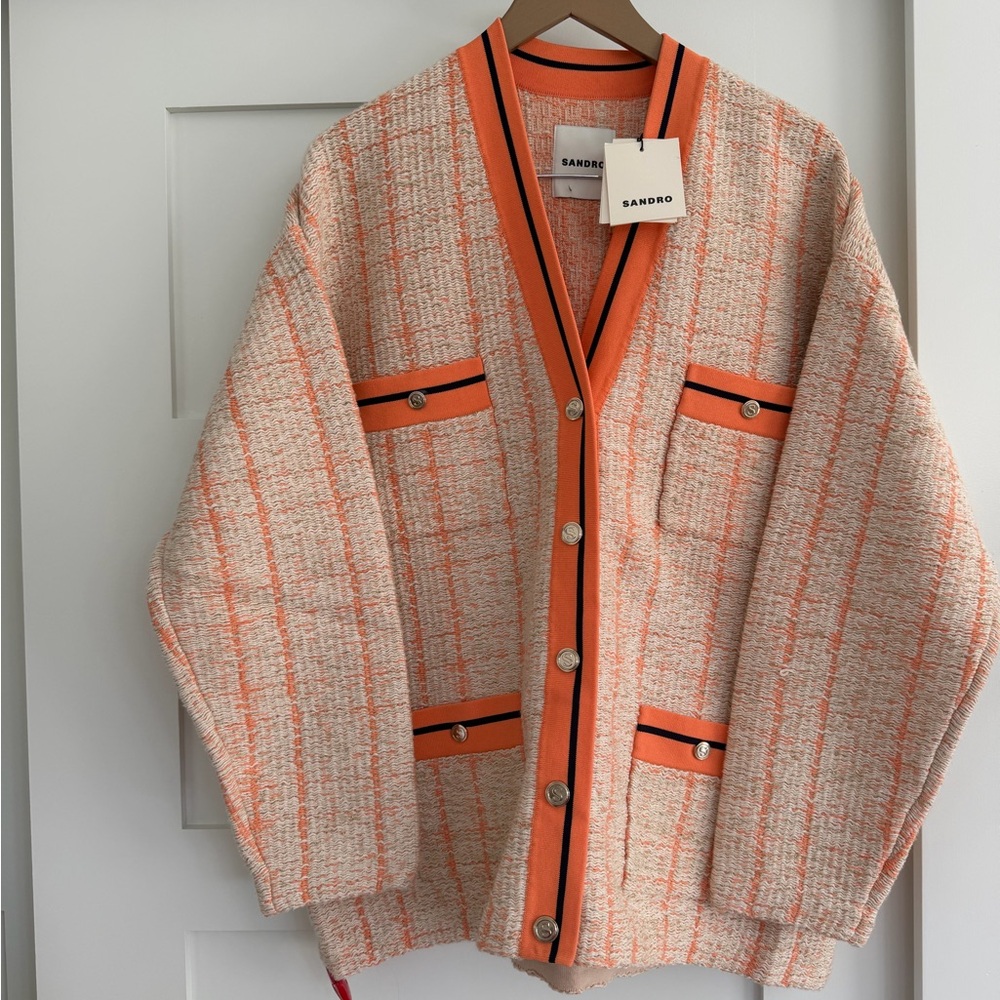 Sandro Orange and Cream Cardigan Size 3-L
